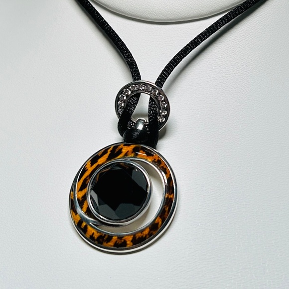 Vintage 925 David Sigal Sterling Silver & Onyx, Pavé CZ Leopard enameled Pendant - Picture 5 of 15